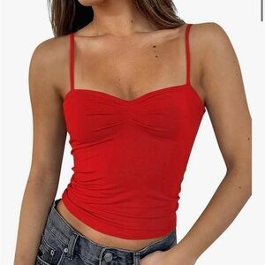 Red Spaghetti Strap Ruched Crop Top